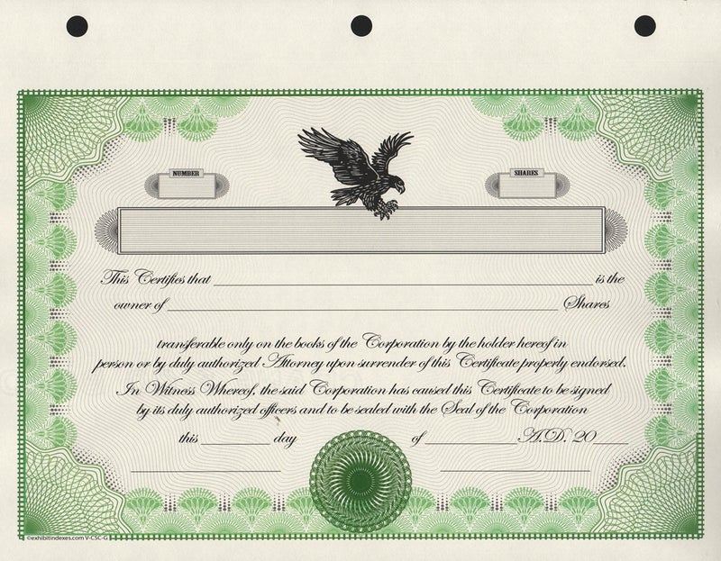 ExhibitindexesÂ® Corporate Stock Certificate - Made in The USA - Image 1